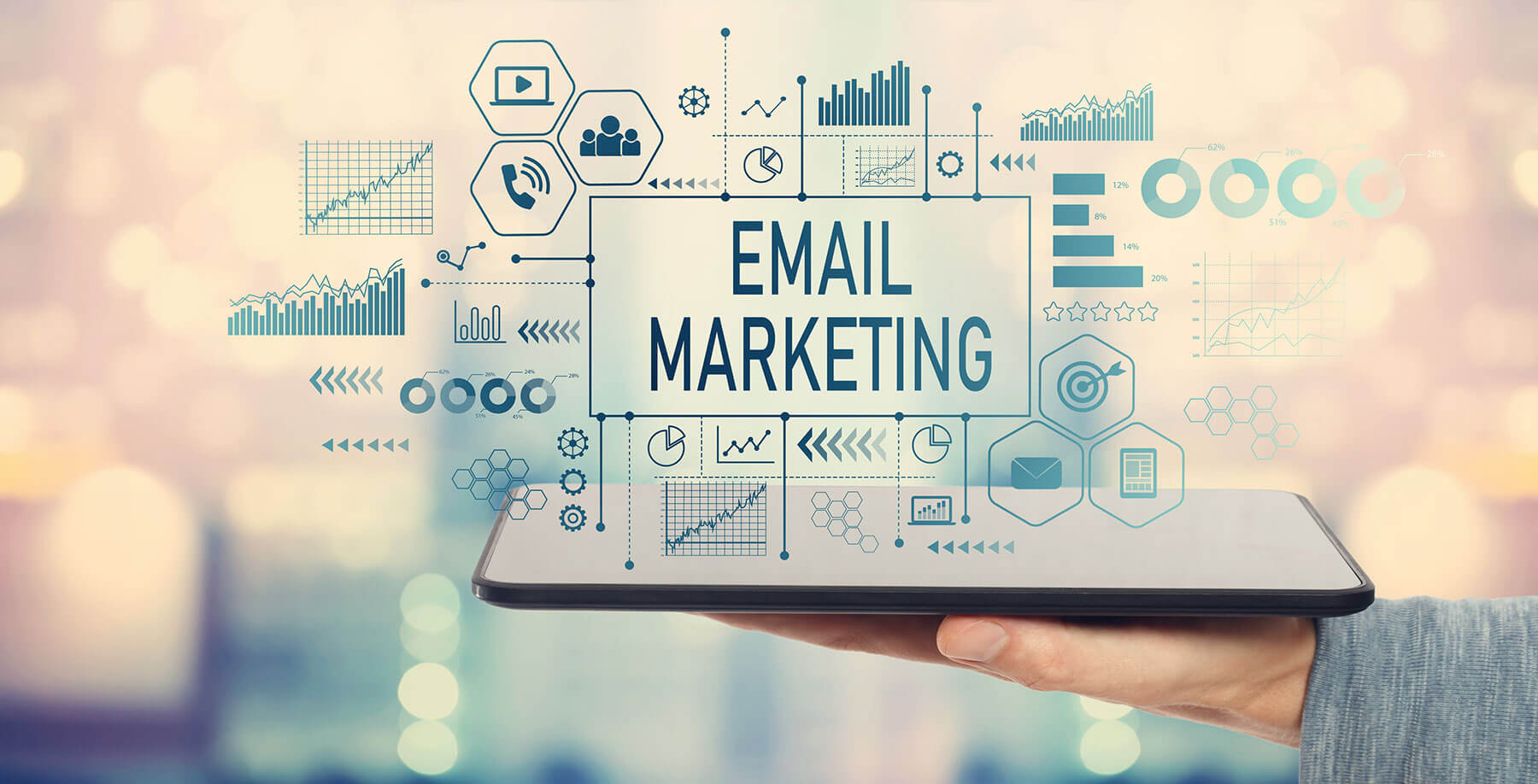 Email marketing dashboard showing key performance indicators including open rates and click-through rates